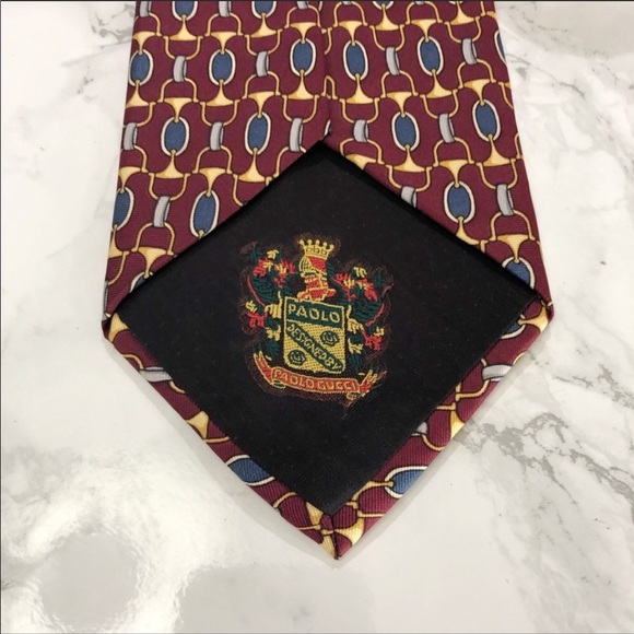 Gucci Vintage Red Blue Oval Print Horsebit Tie EUC - Picture 4 of 5